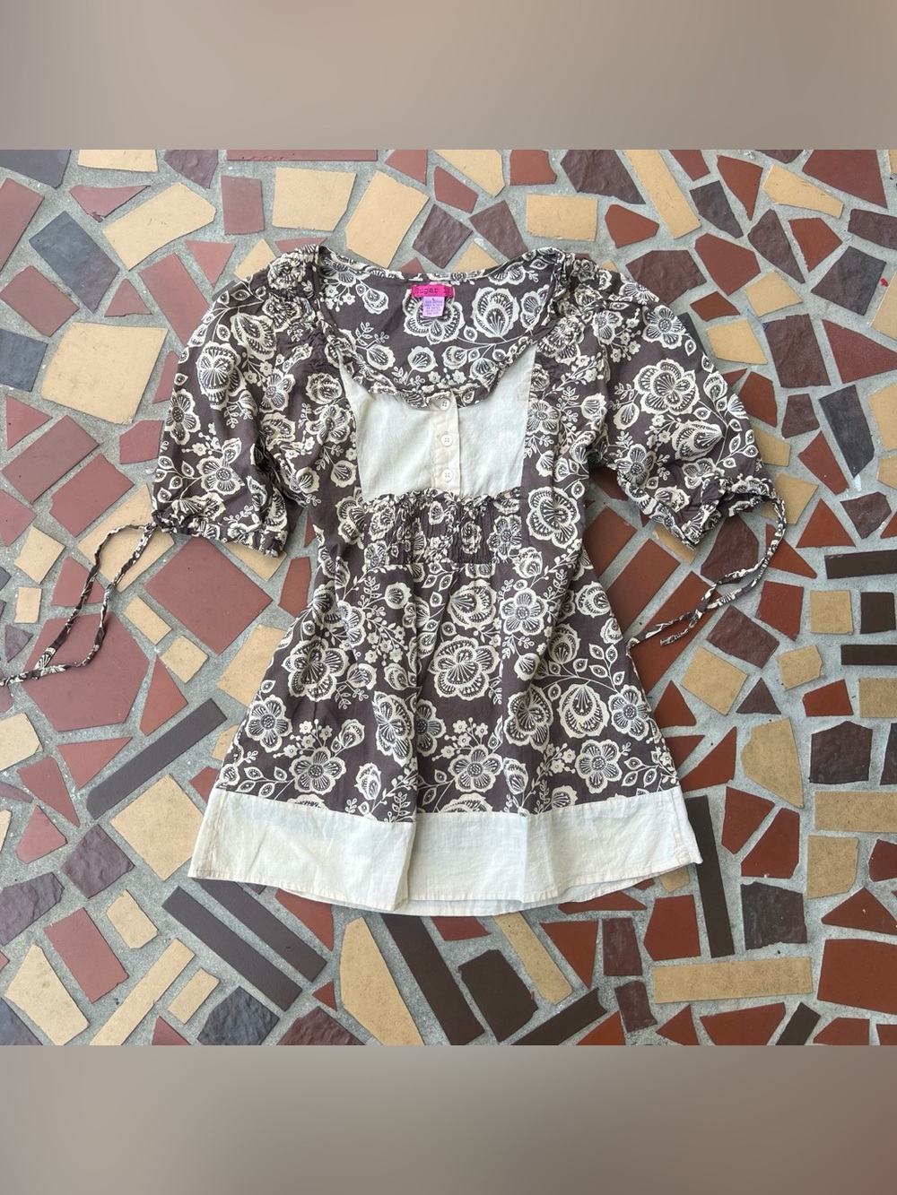 Sugar babydoll brown and cream floral blouse